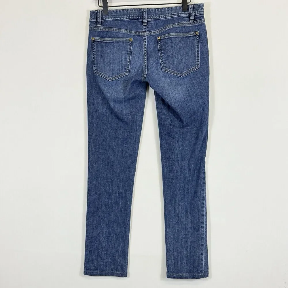 Tory Burch Super Skinny Jeans Womens‎ 28 Blue Studded Denim Rocker Chic Glam